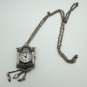 Vintage AVON 28.5" Cuckoo Clock marcasite pendant/brooch/necklace combo piece!